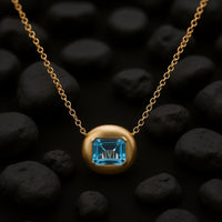 Emerald-Cut Blue Topaz Solitaire Necklace in 14K Yellow Gold