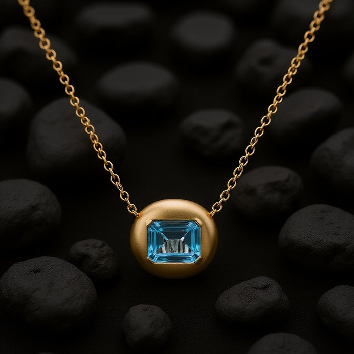 Emerald-Cut Blue Topaz Solitaire Necklace in 14K Yellow Gold