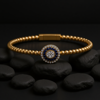 Oval Centerpiece Beaded Bangle Bracelet in 14K Gold