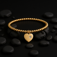 Beaded Heart 14K Charm Diamond Accent Bracelet