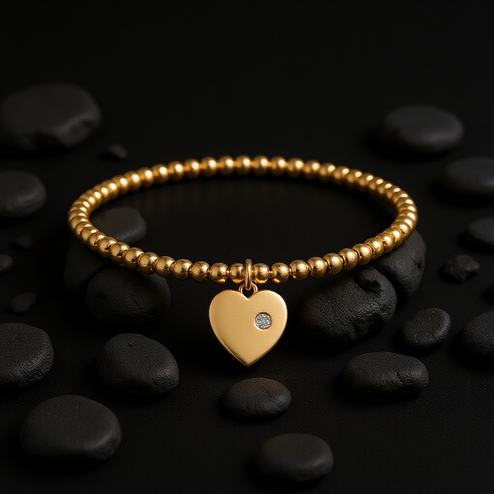 Beaded Heart 14K Charm Diamond Accent Bracelet