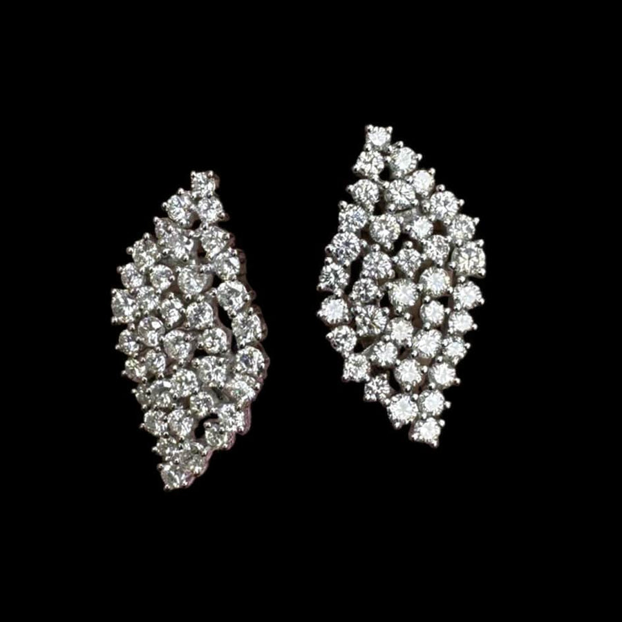 Radiant Cluster Diamond Leaf Earrings in 14K Yellow Gold