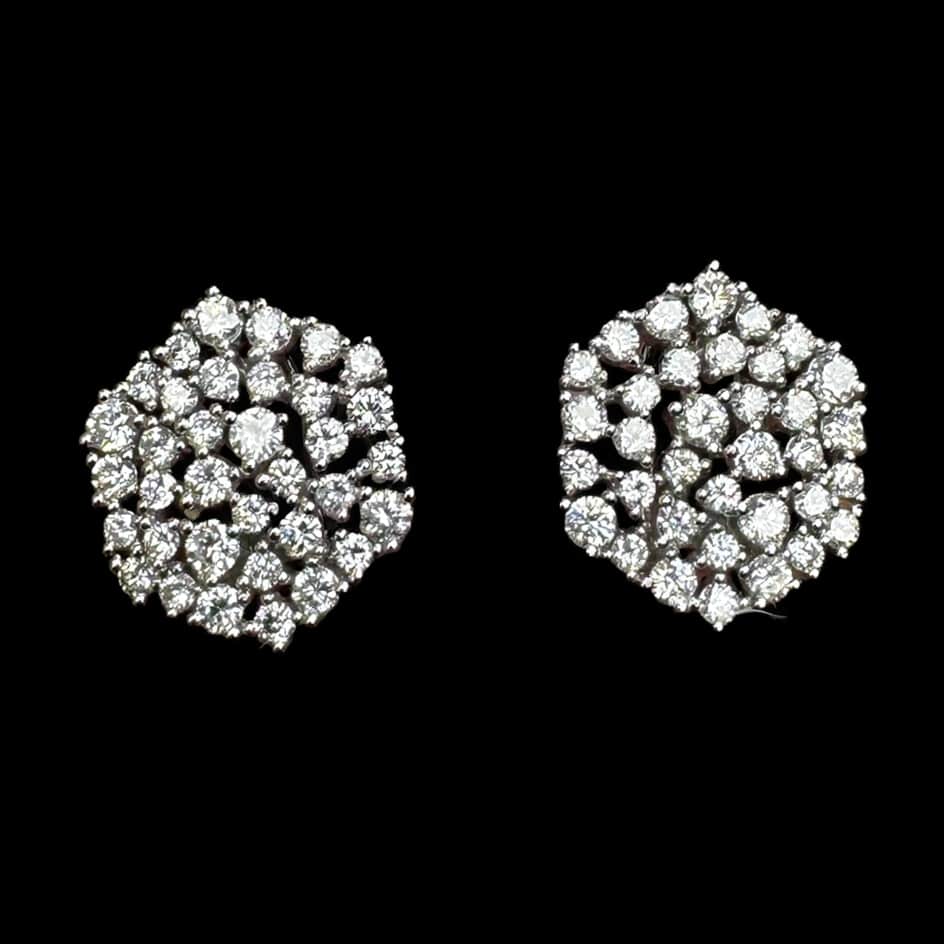 Radiant Diamond Floral Stud Earrings in 14K White Gold