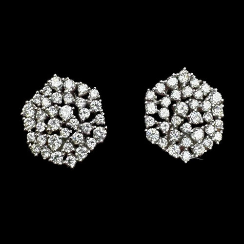 Radiant Diamond 14K (or 18k upon request) White Gold Floral Stud Earrings