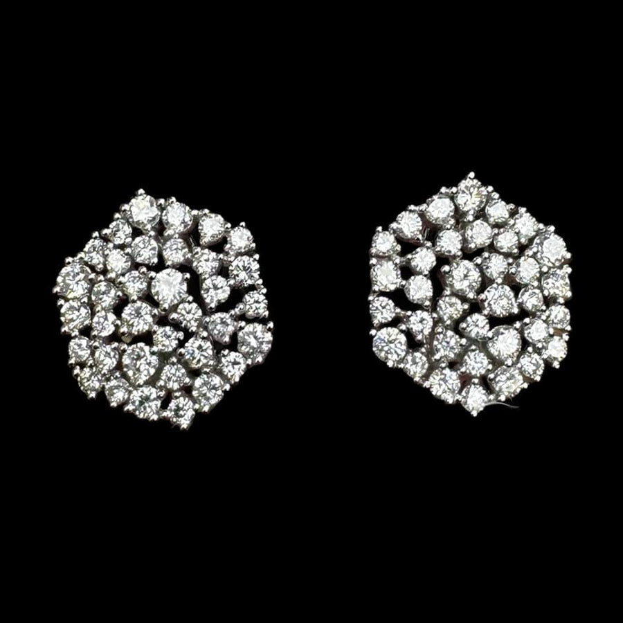 Radiant Diamond Floral Stud Earrings in 14K White Gold