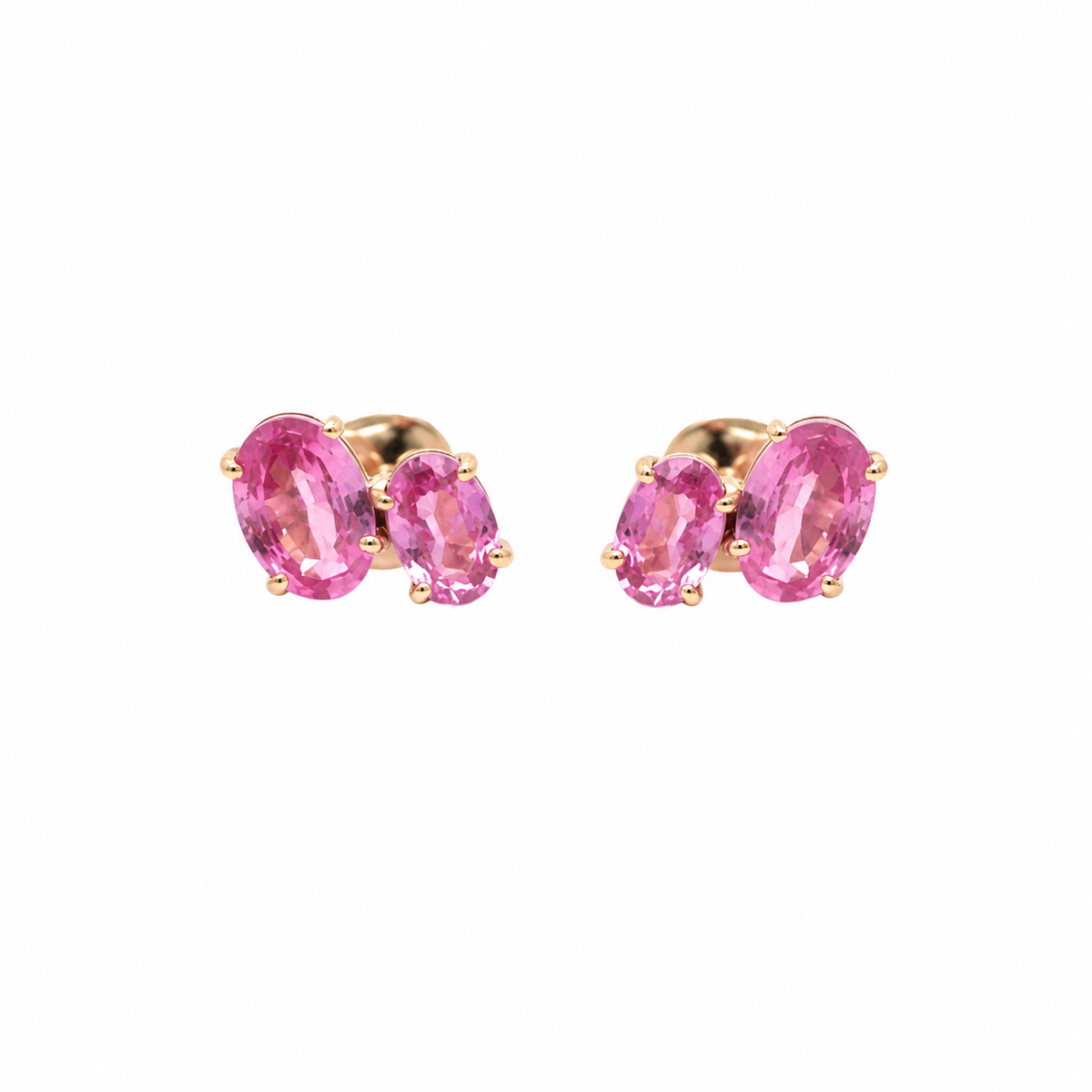 Pink Sapphire Duet 18K Yellow Gold Two-Stone Stud Earrings