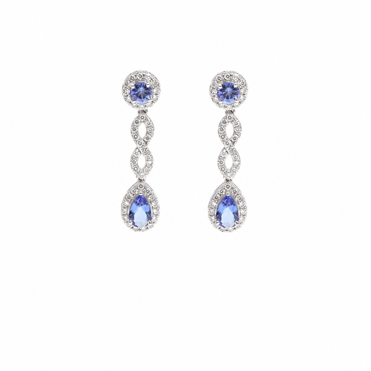 Tanzanite Link Halo 18K Natural Diamond White Gold Drop Earrings