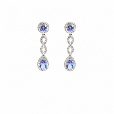 Tanzanite Link Halo 18K Natural Diamond White Gold Drop Earrings