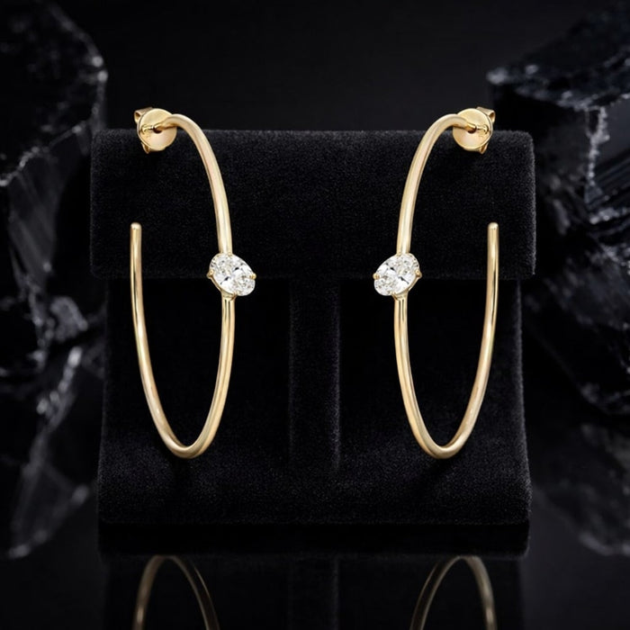 Open Hoop Diamond Accent Earrings in 14K Yellow Gold