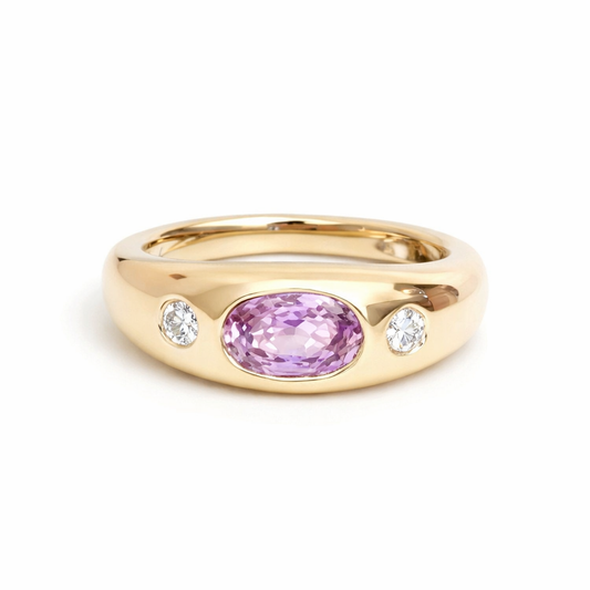 Elegant Pink Sapphire Diamond 14K Gold Band Ring