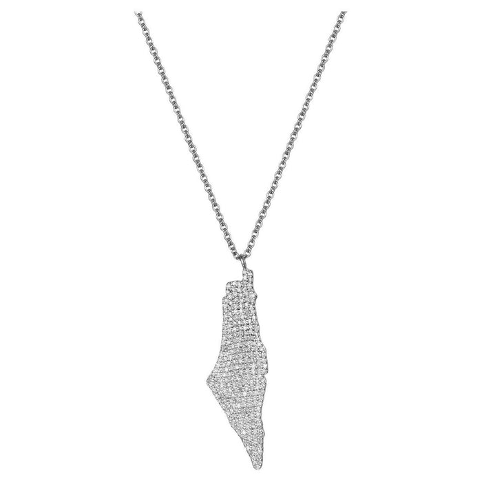 Pavé Israel Map Diamond Necklace