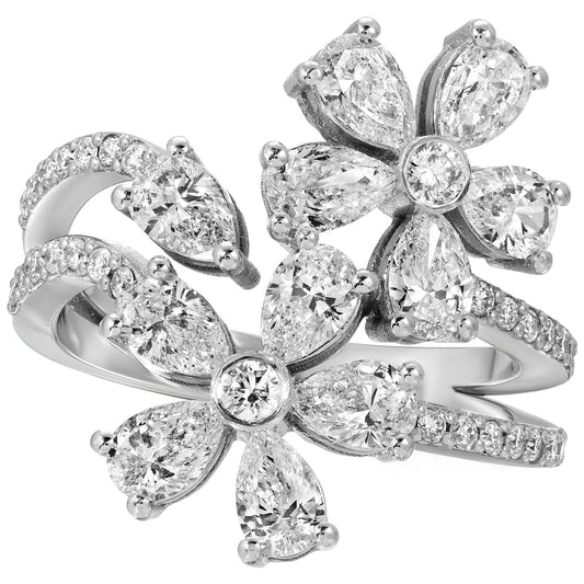 Pear Shape 18K White Gold Diamond Petal Ring
