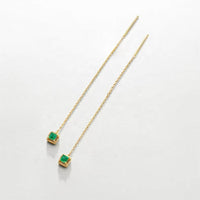 Square Emerald Threader Earrings in 14K Yellow Gold