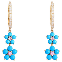 Blooming Turquoise Floral Drop Earrings in 14K Yellow Gold