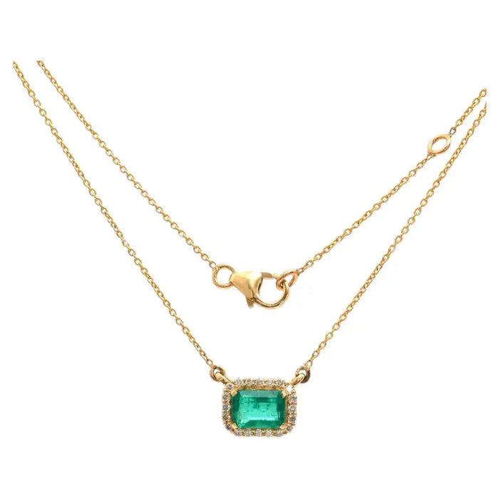 Elegant Emerald & Diamond 18K Yellow Gold Halo Necklace