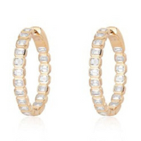 Sleek Gold Hoop Baguette Diamonds Earrings in 14K Yellow Gold