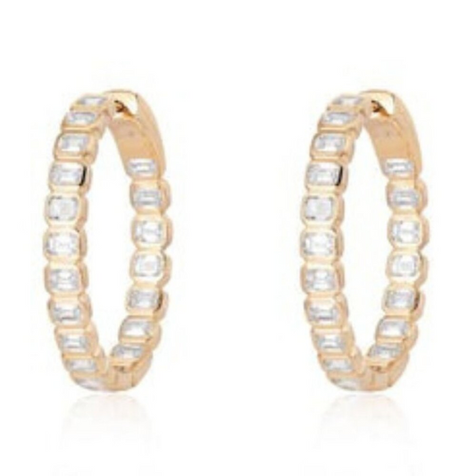 Sleek Gold Hoop Baguette Diamonds Earrings in 14K Yellow Gold