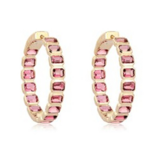 Sleek Gold Hoop Baguette Diamonds Earrings in 14K Yellow Gold