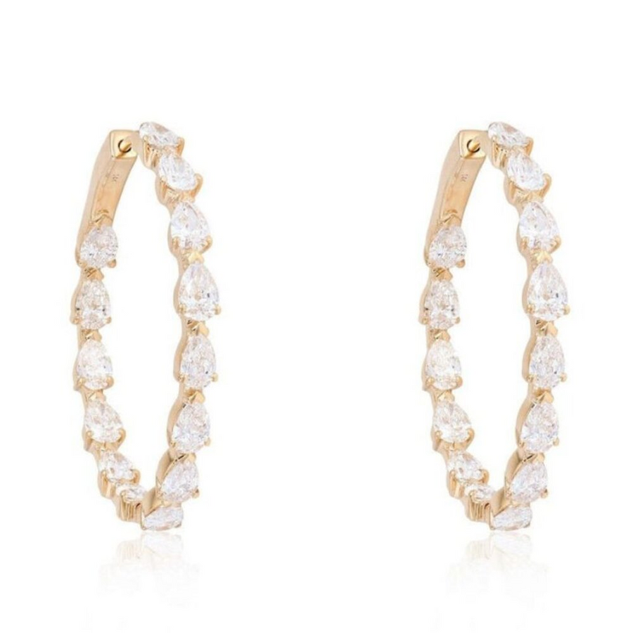 Luxe Garnet Hoops Diamond Earrings in 14K Yellow Gold