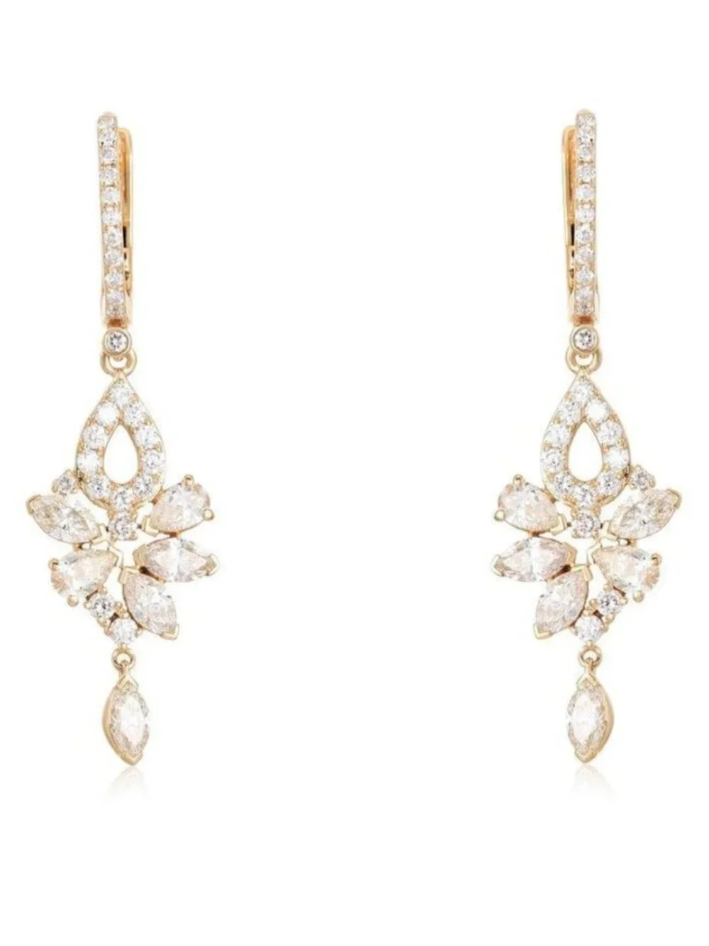 Cluster Diamond Teardrop Dangle Earrings in 14K Yellow Gold