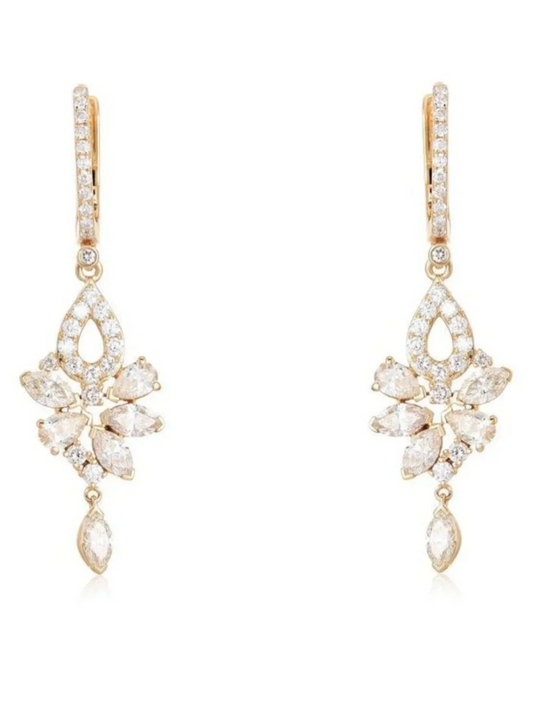 Cluster Diamond Teardrop Dangle Earrings in 14K Yellow Gold