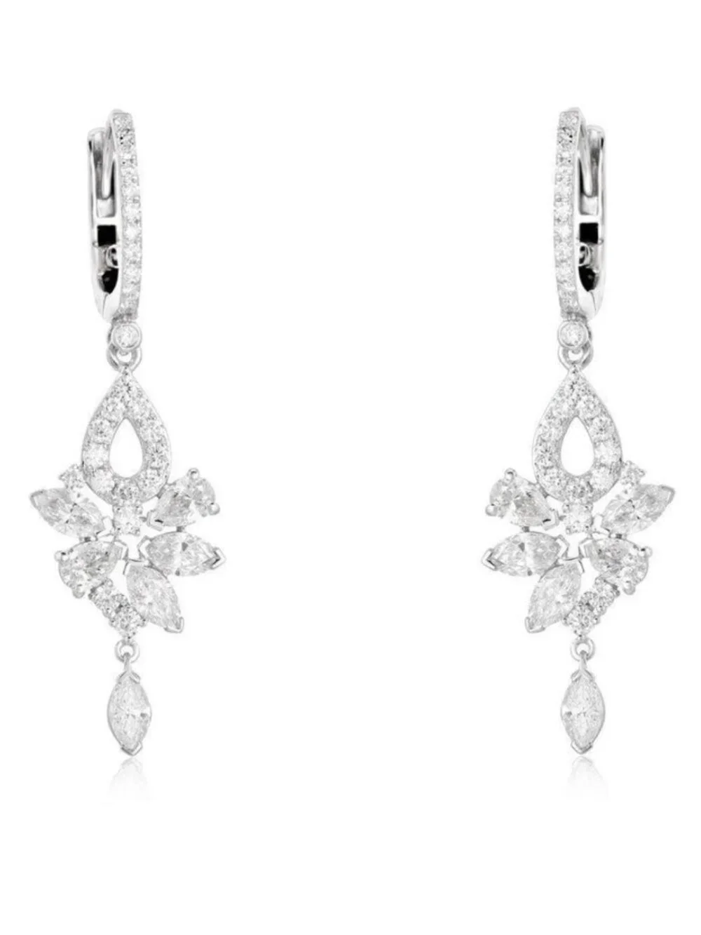 Cluster Diamond Teardrop Dangle Earrings in 14K Yellow Gold