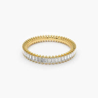 Two-Tone Silver Baguette Diamond Ring in 14K Gold