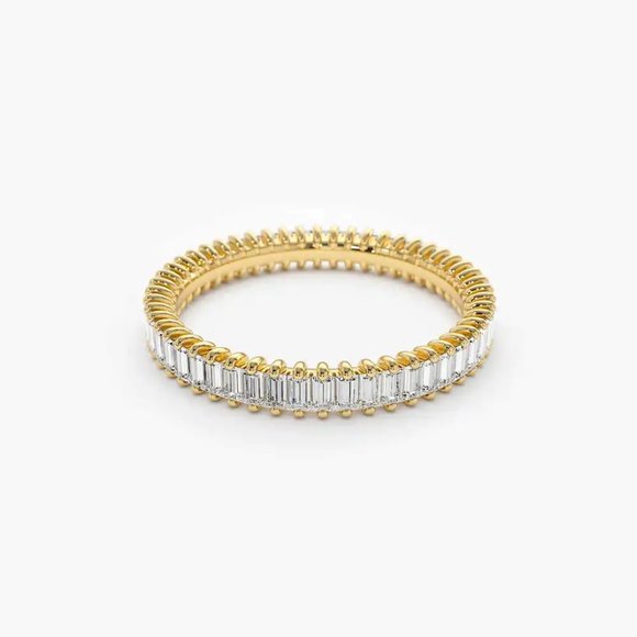 Two-Tone Silver Baguette Diamond Ring in 14K Gold