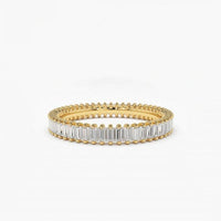 Two-Tone Silver Baguette Diamond Ring in 14K Gold