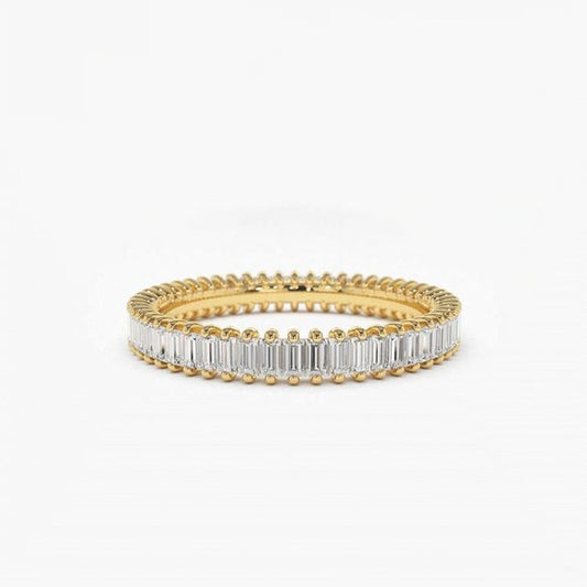 Two-Tone Silver Baguette Diamond Ring in 14K Gold
