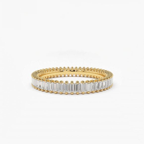 Two-Tone Silver Baguette Diamond Ring in 14K Gold