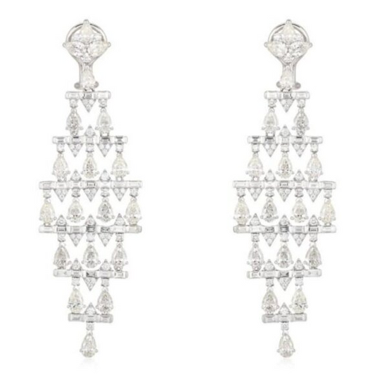 Luxury Pear Cut Baguette Diamond Dangle Earrings