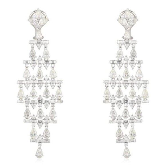 Luxury Pear Cut Baguette Diamond Dangle Earrings