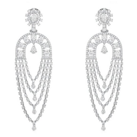 Multi Layered Chandelier Drop Earrings in 14K White Gold