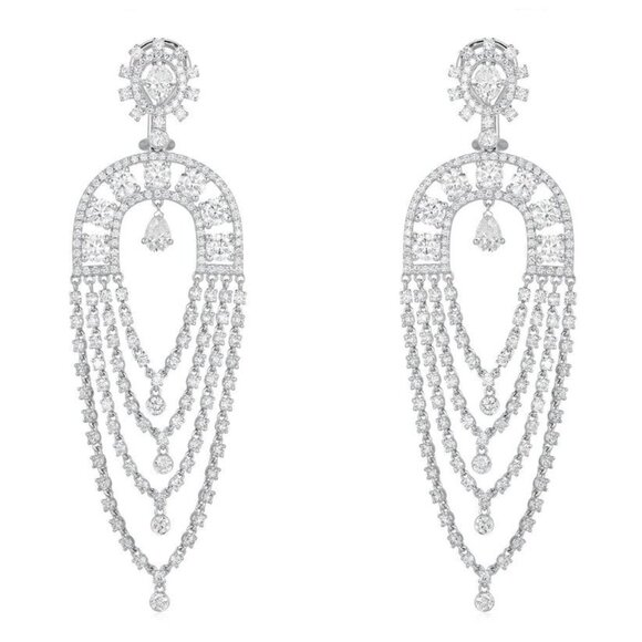 Multi Layered Chandelier Drop Earrings in 14K White Gold