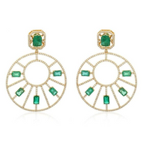 Emerald Diamond Sunburst Statement Earring in 14K Yellow Gold