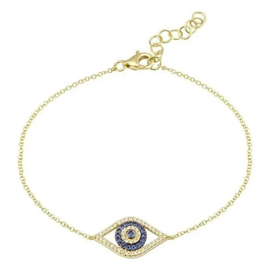 Sapphire Evil Eye Diamond Bracelet in 14K Yellow Gold