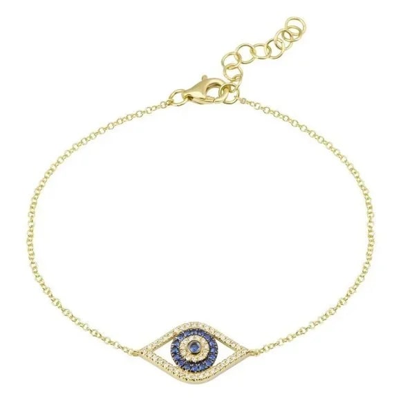 Sapphire Evil Eye Diamond Bracelet in 14K Yellow Gold