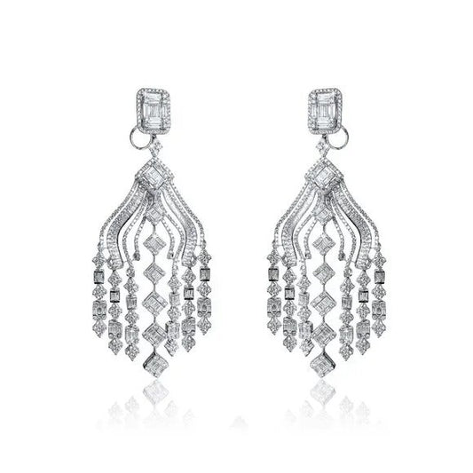Round Multi Diamonds Earrings in 18K White Gold