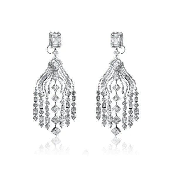 Round Multi Diamonds Earrings in 18K White Gold