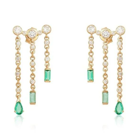 Golden Dangler Diamond Earrings in 14K Yellow Gold