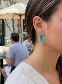 Turquoise Diamond Hoop Earrings in 14K Yellow Gold