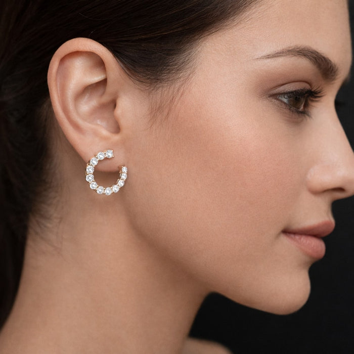 Golden Charm Diamond Hoop Earrings in 14K Yellow Gold