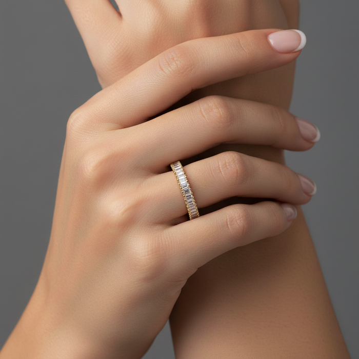 Two-Tone Silver Baguette Diamond Ring in 14K Gold