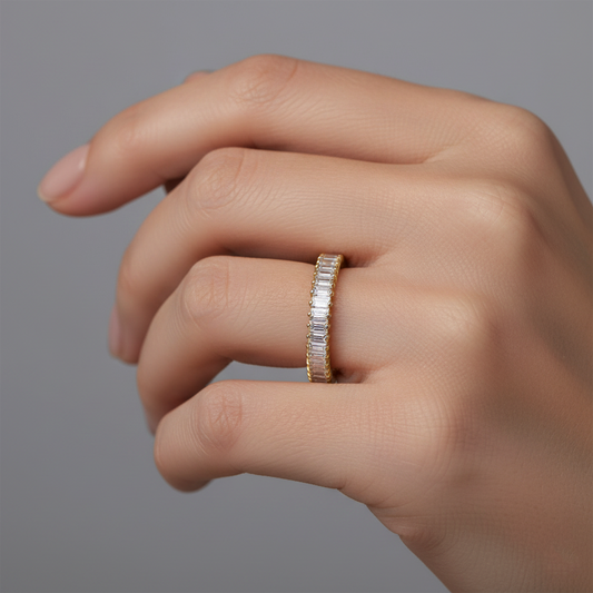 Two-Tone Silver Baguette Diamond Ring in 14K Gold