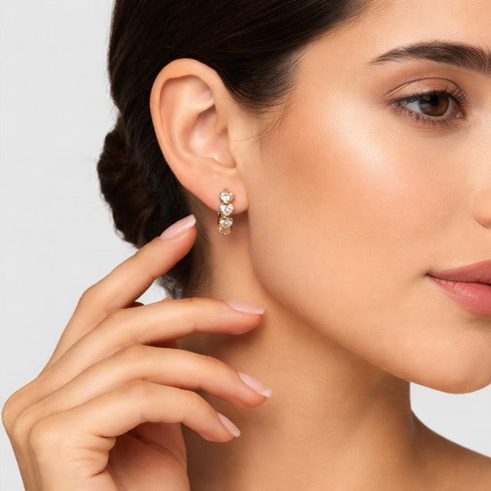 Heart Shape Diamond Huggie Earrings in 14K Yellow Gold