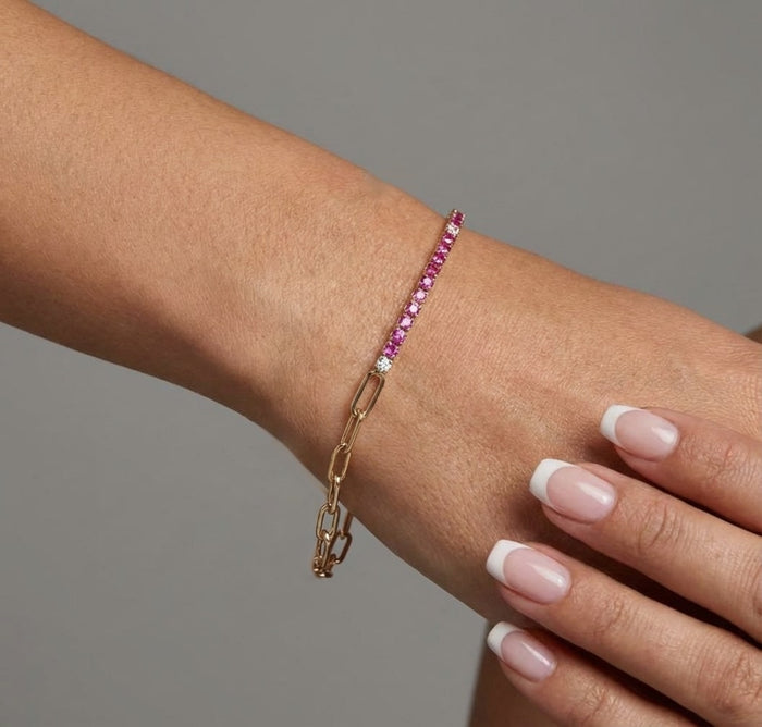 Sunset Prism Pink Sapphire Link Bracelet in 14K Yellow Gold