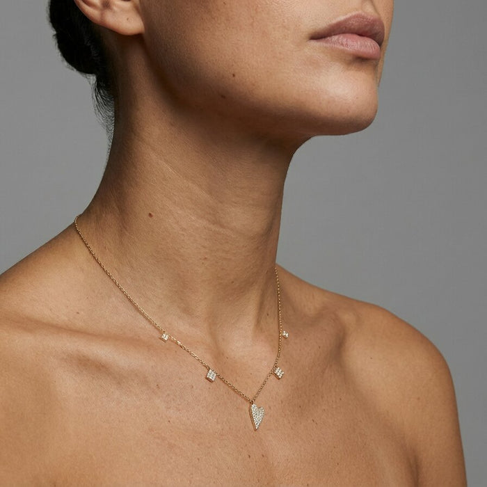 Asymmetrical Diamond Heart Necklace in 14K Yellow Gold