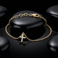 Diamond Cross Charm Bracelet in 14K Yellow Gold