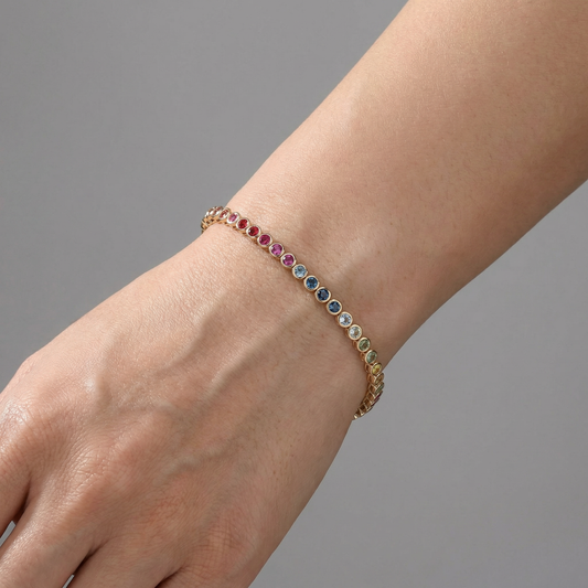 Vivid Gemstone 14K Yellow Gold Spectrum Tennis Bracelet